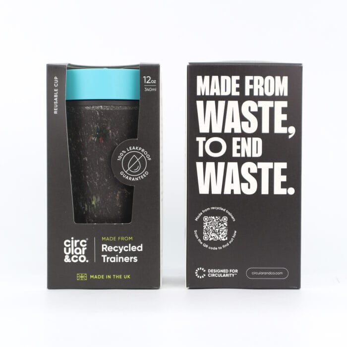 Circular&Co. Reusable Coffee Cup, 12oz (340ml) - Made From Trainers, Electric Blue - Image 3