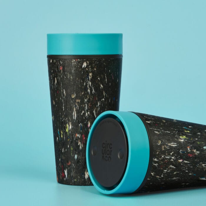 Circular&Co. Reusable Coffee Cup, 12oz (340ml) - Made From Trainers, Electric Blue - Image 2