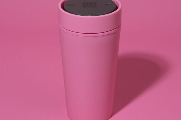 Circular&Co. Reusable Coffee Cup, 12oz (340ml) - Made From Bubblegum, Candy Pink