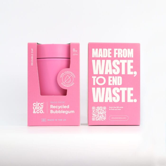 Circular&Co. Reusable Coffee Cup, 8oz (227ml) - Made From Bubblegum, Candy Pink - Image 3