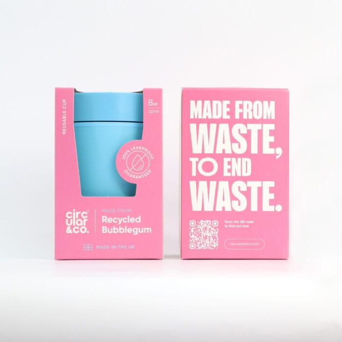 Circular&Co. Reusable Coffee Cup, 8oz (227ml) - Made From Bubblegum, Sky Blue - Image 3