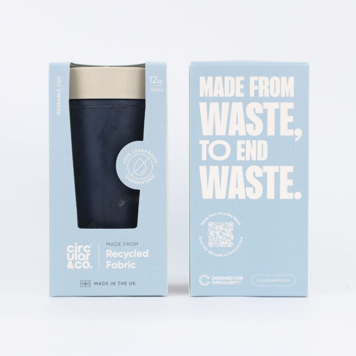 Circular&Co. Reusable Coffee Cup, 12oz (340ml) - Made From Fabric Waste, Ecru - Image 3