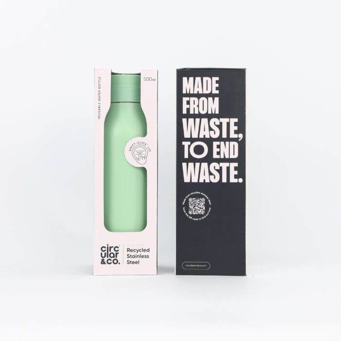 Circular&Co Website_ Stainless Steel_Reusable Bottle_ Seaglass Green _500ml_boxed Circular&Co. Reusable Stainless Steel Water Bottle, 500ml – Seaglass Green - Image 3